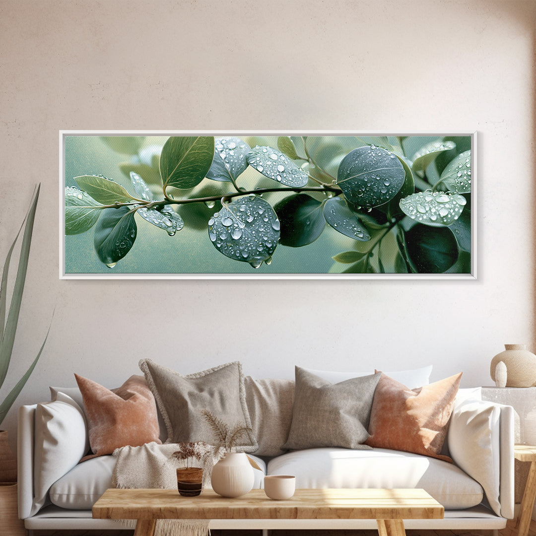 Rain on Leaves Canvas Print, Spa Art, Printable Wall Art, Spa Decor, Serenity, Feminine Wall Art, Fine Art Photography, SPA-3x1-80
