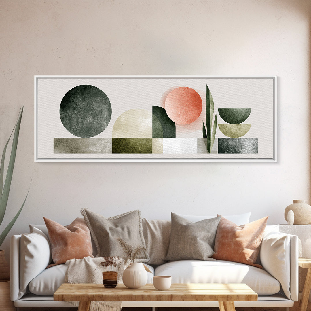 Sage and Ivory Geometric Calm Composition Canvas Print, Spa Art, Hair Salon Wall Art, Spa Decor, Abstract Art, Serenity, SPA-3x1-85