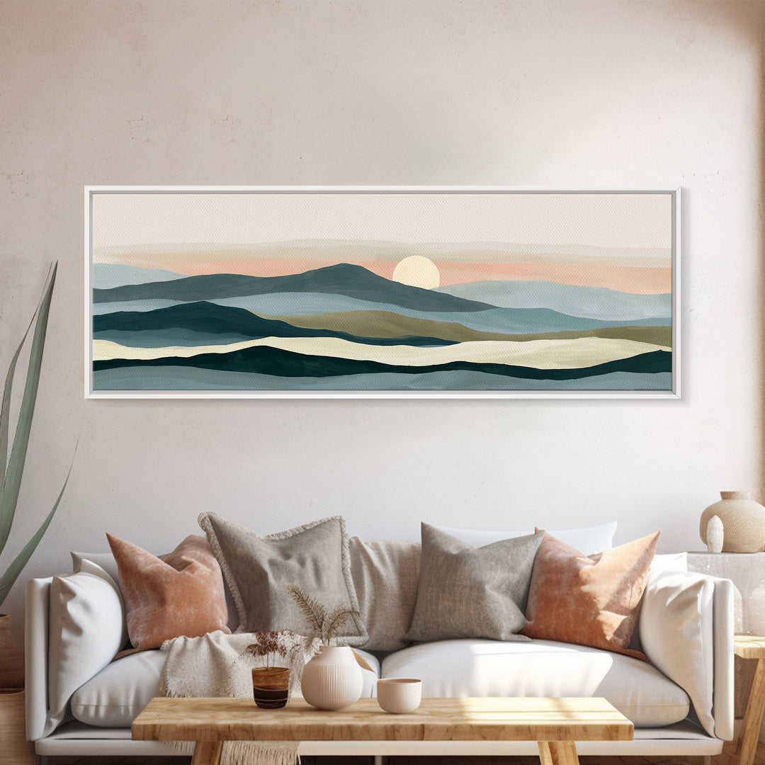 Coastal Horizon in Muted Spa Blues Canvas Print, Spa Art, Esthetician Decor, Spa Decor, Oil Painting, Serenity, Room Decor, SPA-3x1-98