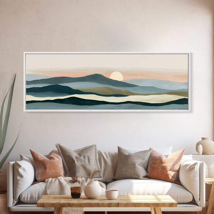 Coastal Horizon in Muted Spa Blues Canvas Print, Spa Art, Esthetician Decor, Spa Decor, Oil Painting, Serenity, Room Decor, SPA-3x1-98