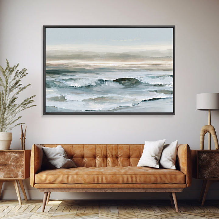 Coastal Horizon in Muted Spa Blues Framed Canvas Print, Spa Art, Spa, Spa Decor, Oil Painting, Serenity, Teen Girl Room Decor, SPA-3x2-14