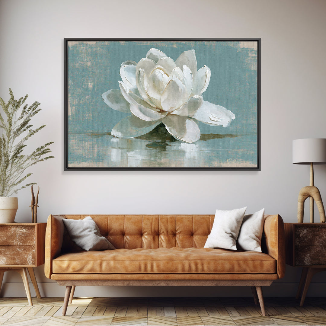 Single White Flower on Linen Ground Canvas Print, Spa Art, Teen Girl Room Decor, Spa Decor, Fine Art, Serenity, Luxury Decor, SPA-3x2-21