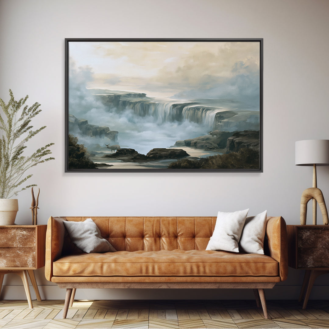 Serene Waterfall with Mist Canvas Print, Spa Art, Abstract Print, Spa Decor, Oil Painting, Serenity, Esthetician Decor, SPA-3x2-22