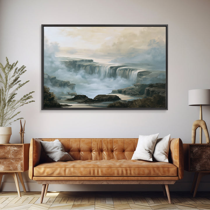 Serene Waterfall with Mist Canvas Print, Spa Art, Abstract Print, Spa Decor, Oil Painting, Serenity, Esthetician Decor, SPA-3x2-22
