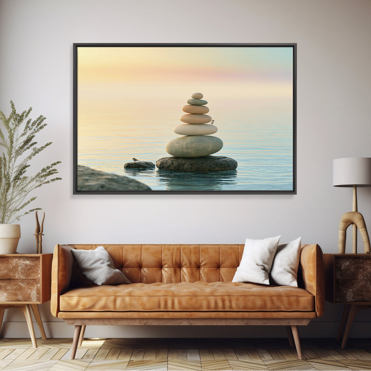 Stacked Stones Beside Calm Water Canvas Print, Spa Art, Modern Decor, Spa Decor, Fine Art, Serenity, Wall Decor, SPA-3x2-29