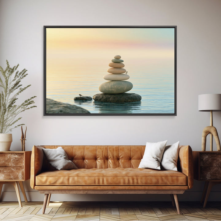 Stacked Stones Beside Calm Water Canvas Print, Spa Art, Modern Decor, Spa Decor, Fine Art, Serenity, Wall Decor, SPA-3x2-29