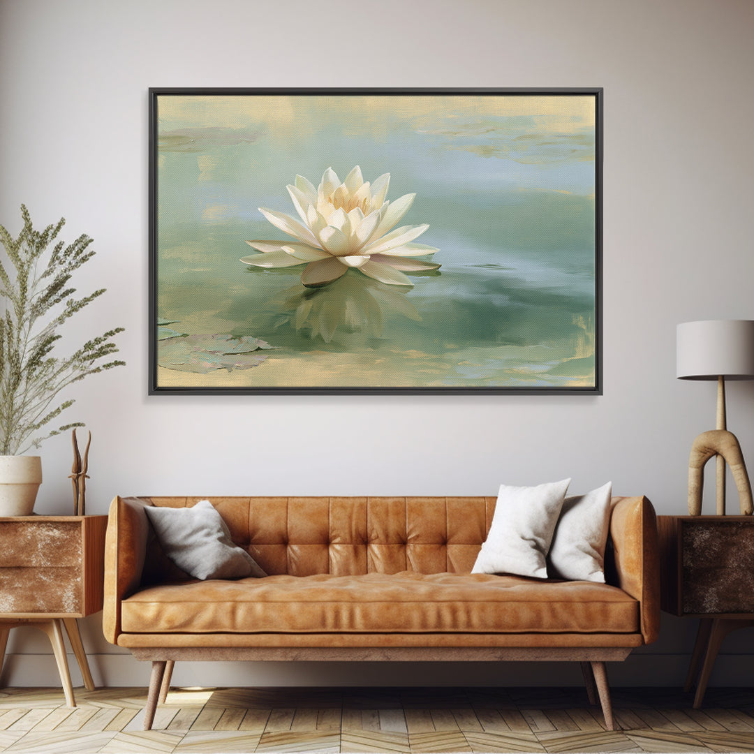 Lotus Flower Floating on Still Pond Canvas Print, Spa Art, Esthetician Decor, Spa Decor, Oil Painting, Serenity, Room Decor, SPA-3x2-32