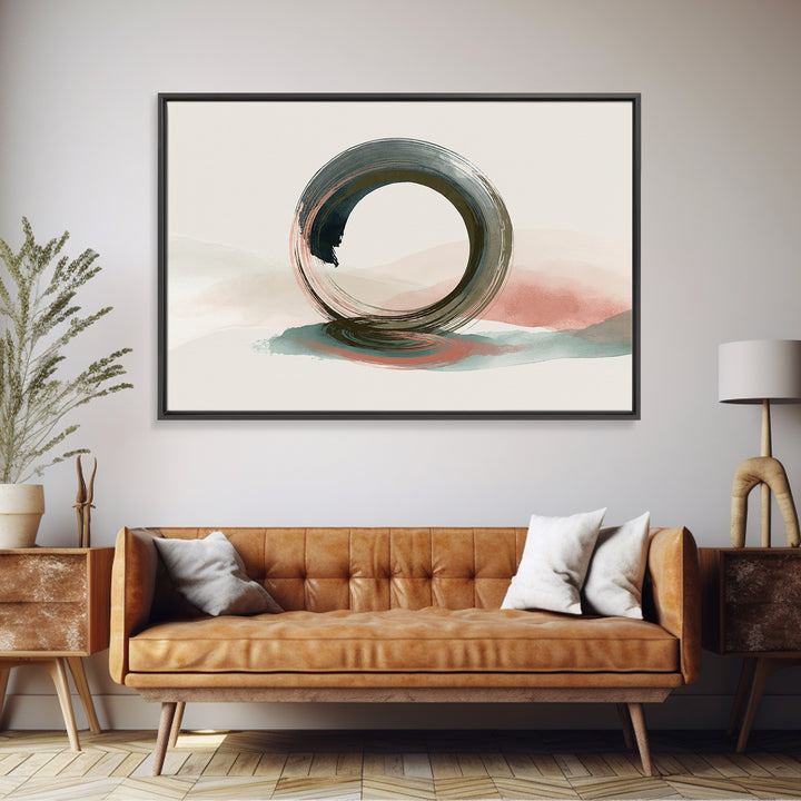 Minimal Zen Circle Brushstroke Framed Canvas Print, Spa Art, Tarot Card Art, Spa Decor, Fine Art, Serenity, Textured Painting, SPA-3x2-36