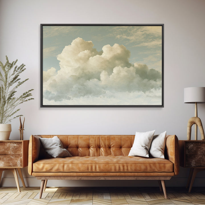 Soft Cloudscape in Cream and Sage Framed Canvas Print, Spa Art, Wildlife Wall Art, Spa Decor, Watercolor Art, Serenity, SPA-3x2-41
