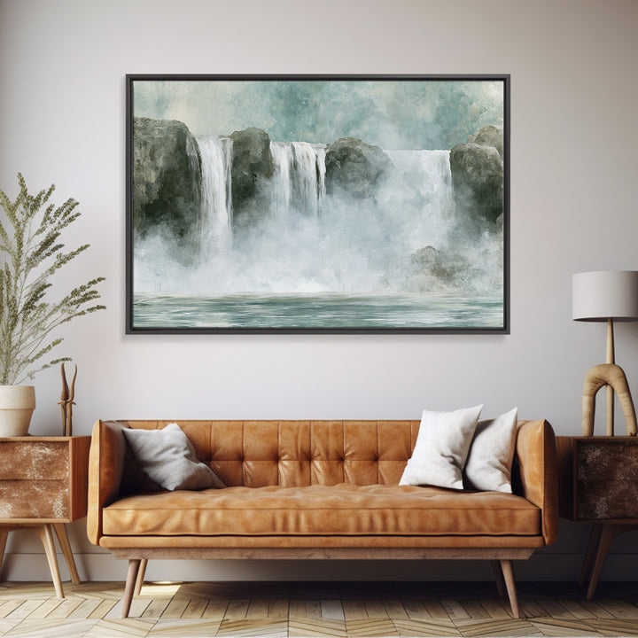 Serene Waterfall with Mist Framed Canvas Print, Spa Art, Fashion Wall Art, Spa Decor, Fine Art, Serenity, Modern Decor, SPA-3x2-46