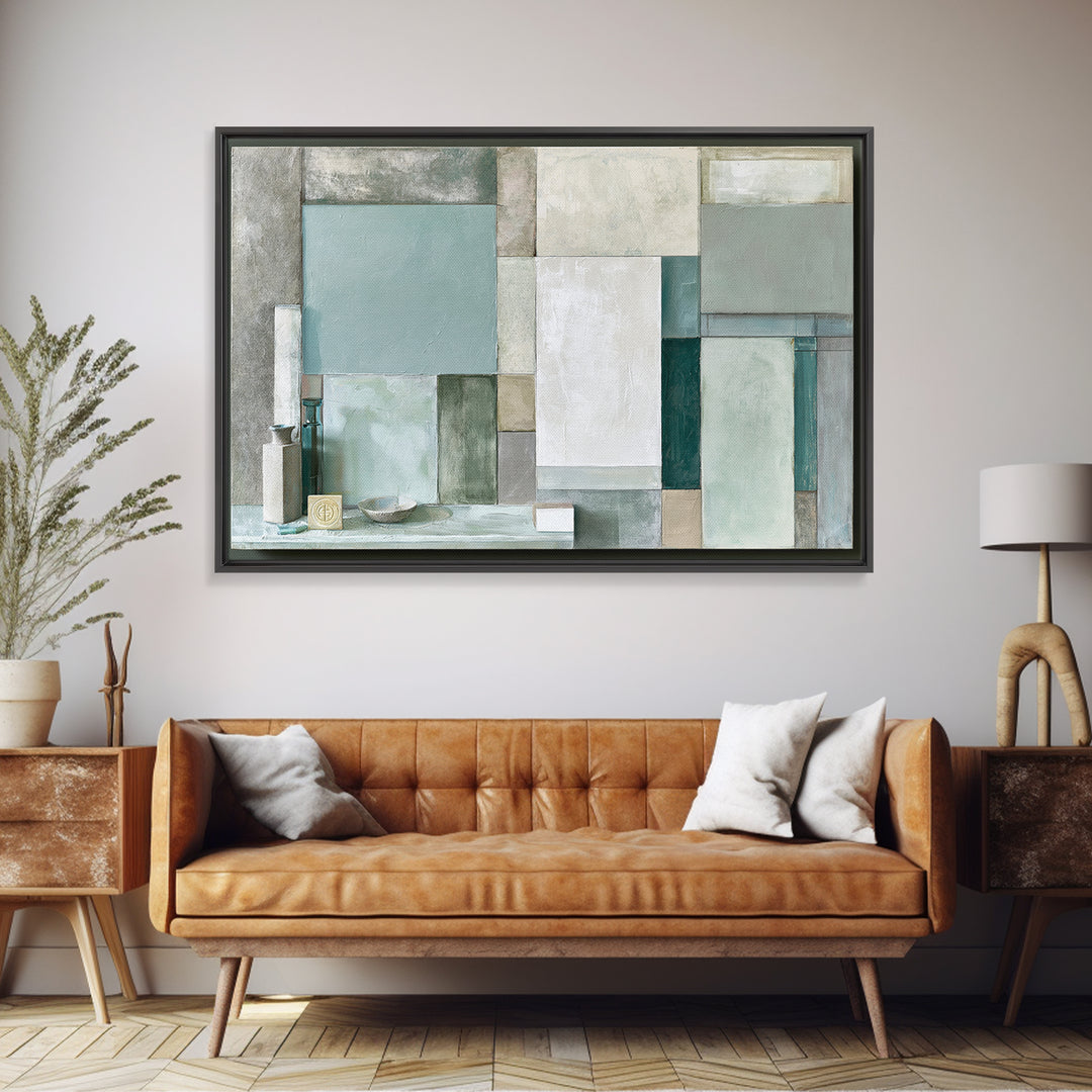 Sage and Ivory Geometric Calm Composition Canvas Print, Spa Art, Neutral Decor, Spa Decor, Fine Art, Serenity, Home Decor, SPA-3x2-49