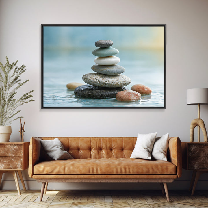 Stacked Stones Beside Calm Water Canvas Print, Spa Art, Modern Decor, Spa Decor, Fine Art, Serenity, Wall Decor, SPA-3x2-53