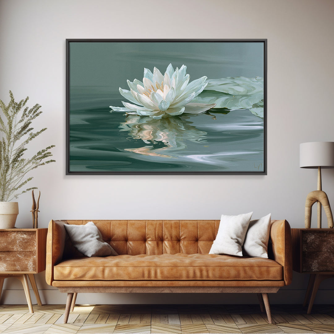 Lotus Flower Floating on Still Pond Canvas Print, Spa Art, Art Print, Spa Decor, Watercolor Art, Serenity, Botanical Art, SPA-3x2-56