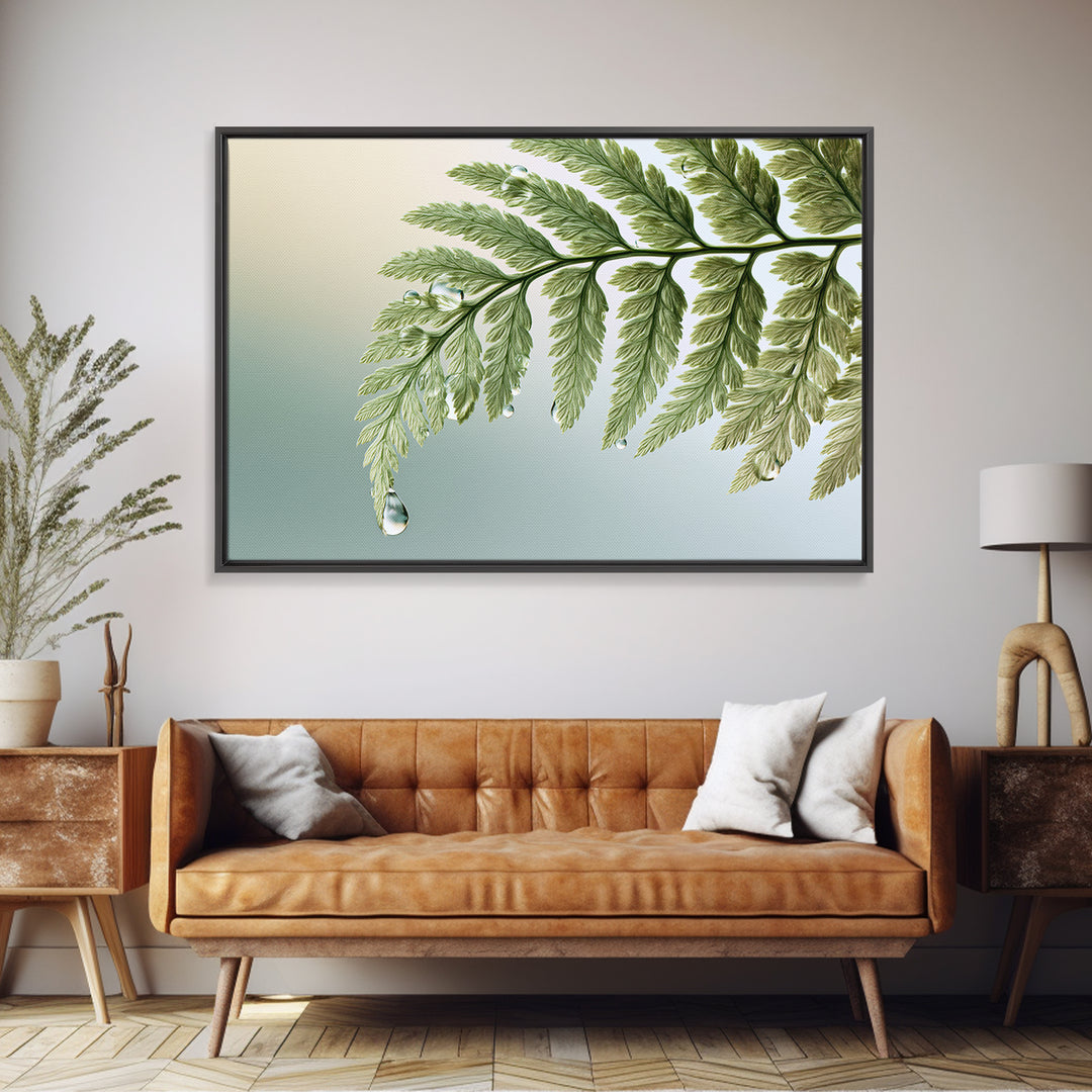 Fern Leaf Closeup Framed Canvas Print, Spa Art, Salon Decor, Spa Decor, Oil Painting, Serenity, Statement Artwork, Boho Decor, SPA-3x2-63