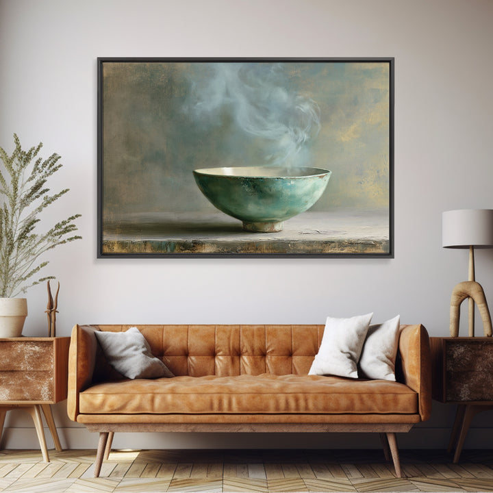 Tea Bowl and Steam Still Life Framed Canvas Print, Spa Art, Dog Groomer Gifts, Spa Decor, Oil Painting, Serenity, SPA-3x2-74