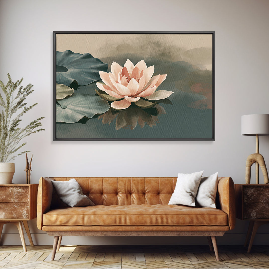 Lotus Flower Floating on Still Pond Framed Canvas Print, Spa Art, Dog Groomer Gifts, Spa Decor, Serenity, Fine Art Print, SPA-3x2-8
