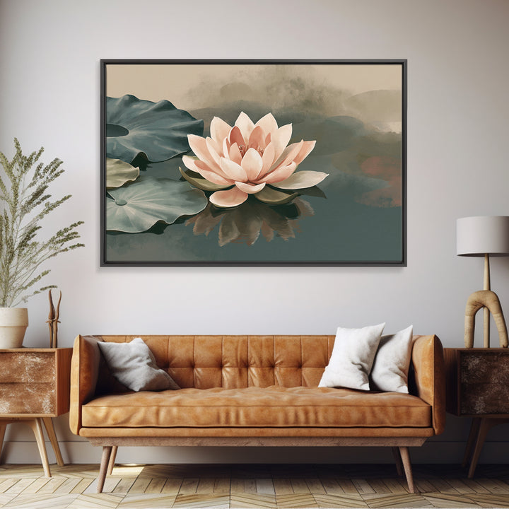 Lotus Flower Floating on Still Pond Framed Canvas Print, Spa Art, Dog Groomer Gifts, Spa Decor, Serenity, Fine Art Print, SPA-3x2-8