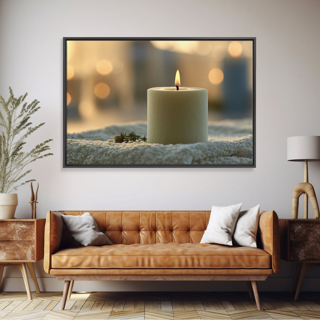Warm Candle Flame Framed Canvas Print, Spa Art, Statement Artwork, Spa Decor, Fine Art, Serenity, Printable Wall Art, SPA-3x2-85
