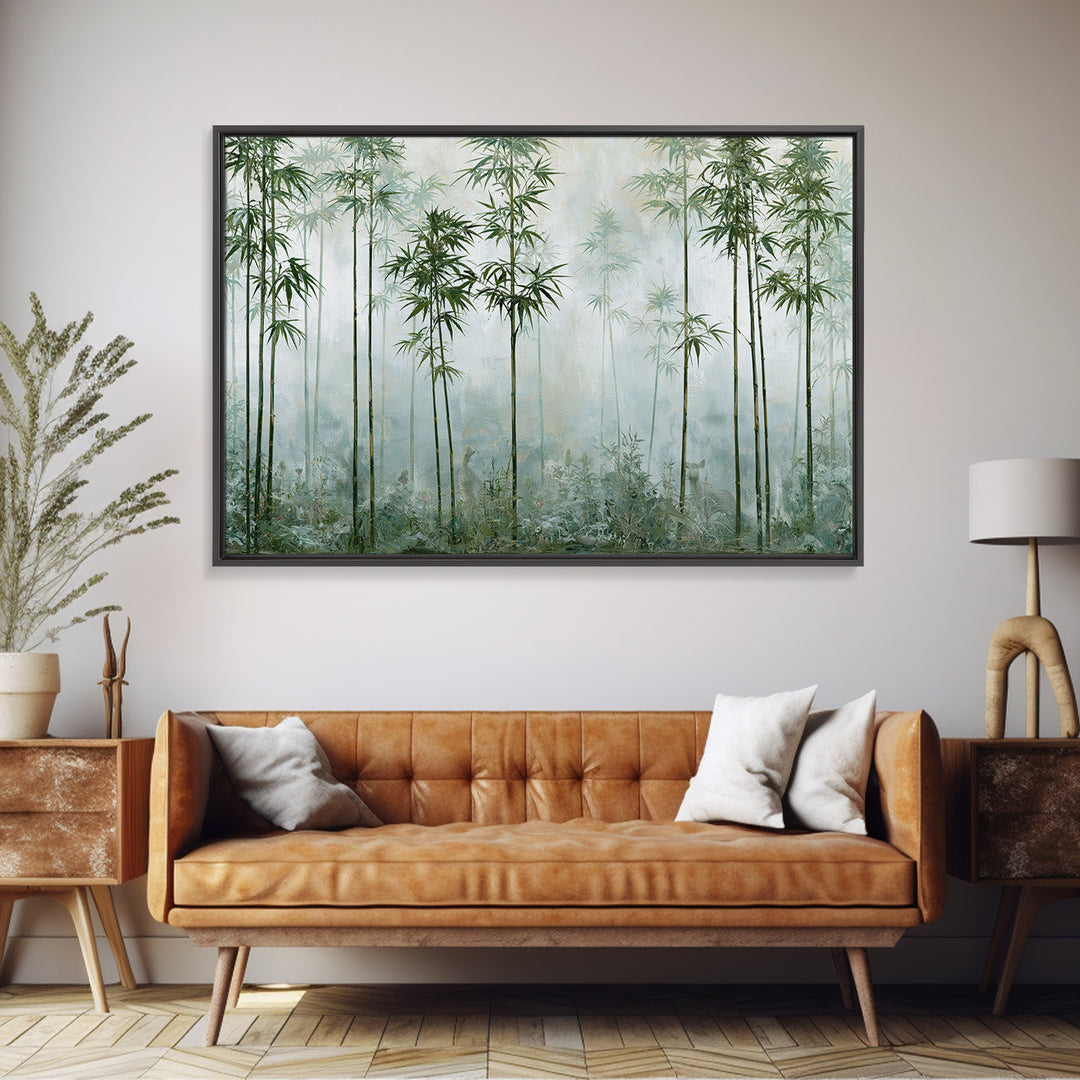Misty Bamboo Forest Framed Canvas Print, Spa Art, Salon Decor, Spa Decor, Oil Painting, Serenity, Statement Artwork, Boho Decor, SPA-3x2-9