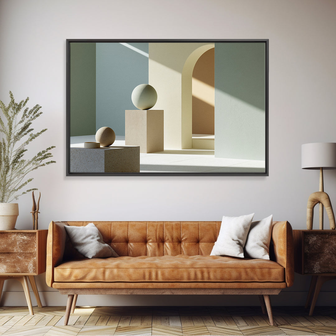 Sage and Ivory Geometric Calm Composition Framed Canvas Print, Spa Art, Luxury Decor, Spa Decor, Abstract Art, Serenity, SPA-3x2-97