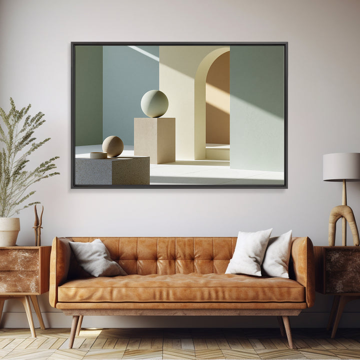 Sage and Ivory Geometric Calm Composition Framed Canvas Print, Spa Art, Luxury Decor, Spa Decor, Abstract Art, Serenity, SPA-3x2-97