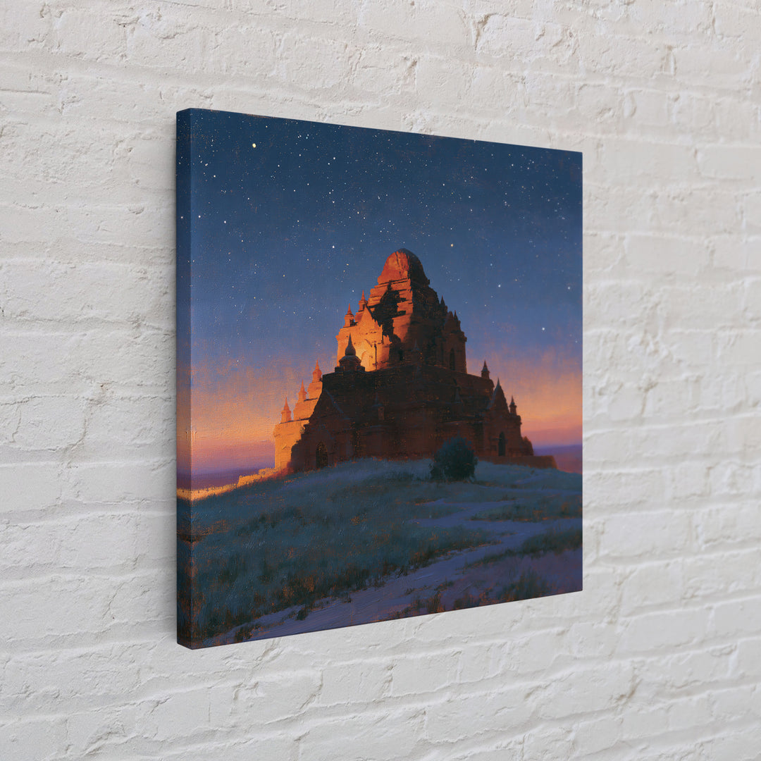 Ancient Temple Silhouette Canvas Print, Spiritual Art, Abstract Wall Art, Living Room Decor, Watercolor Art, Spirit, SPI-1x1-19