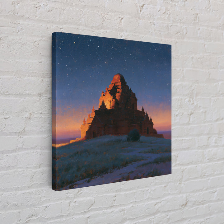 Ancient Temple Silhouette Canvas Print, Spiritual Art, Abstract Wall Art, Living Room Decor, Watercolor Art, Spirit, SPI-1x1-19
