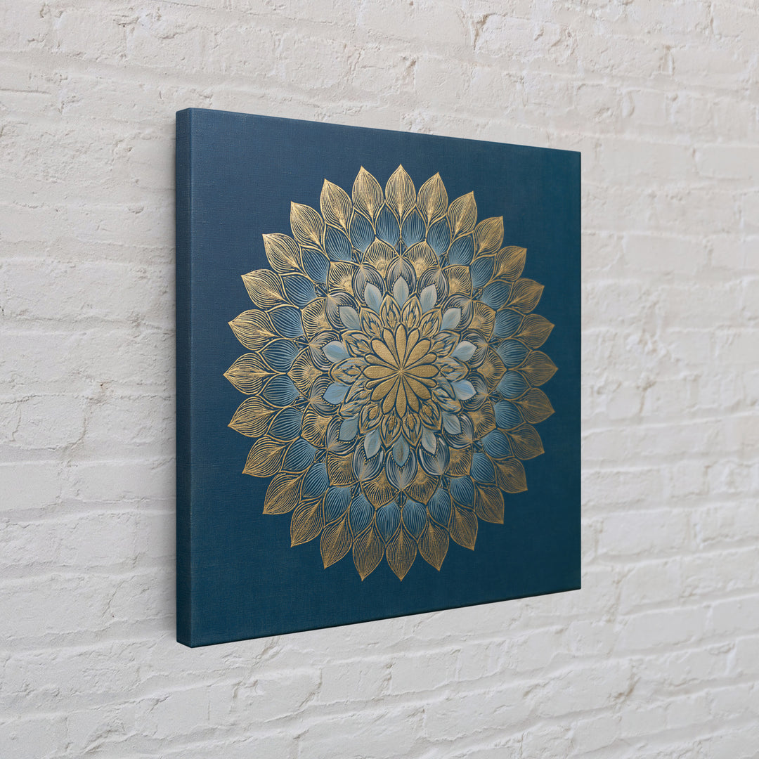 Gold Mandala on Deep Blue Background Framed Canvas Print, Spiritual Art, Art Prints, Living Room Decor, Oil Painting, Spirit, SPI-1x1-28