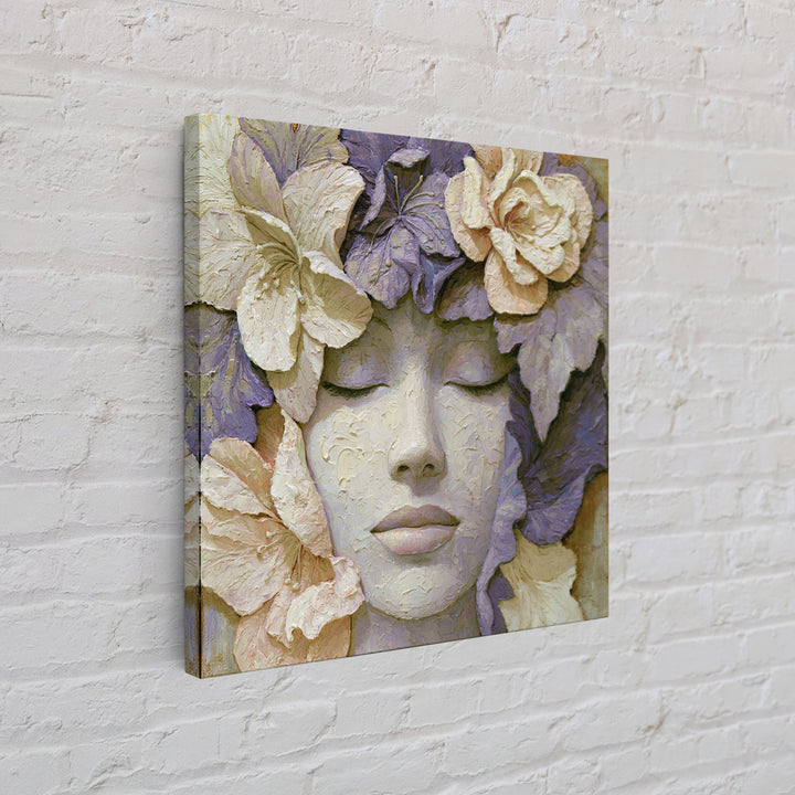 Serene Face with Closed Eyes and Flowers Canvas Print, Spiritual Art, Digital Art, Living Room Decor, Watercolor Art, Spirit, SPI-1x1-36