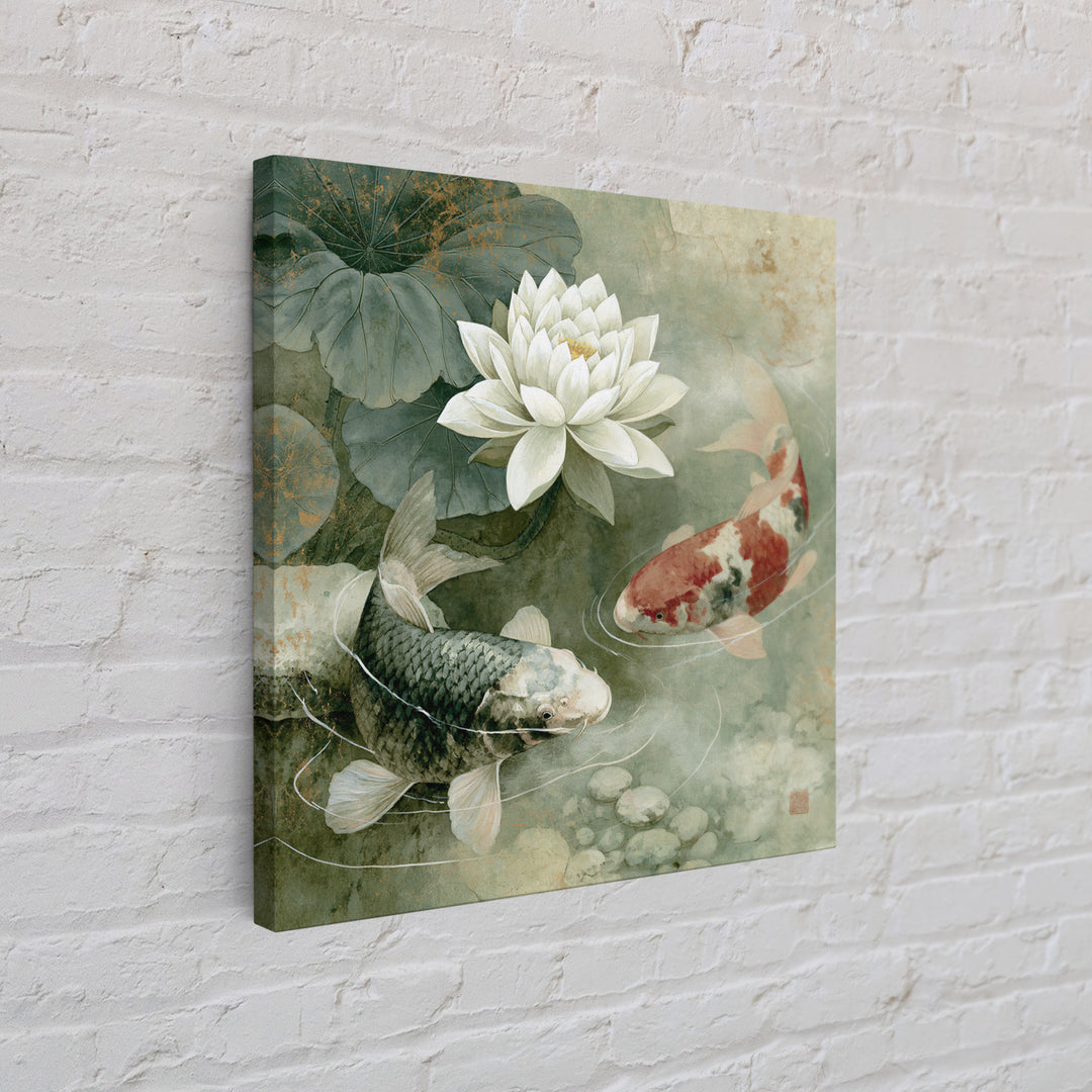 Lotus and Koi Framed Canvas Print, Spiritual Art, Fine Art Print, Living Room Decor, Abstract Art, Spirit, Digital Prints, SPI-1x1-42