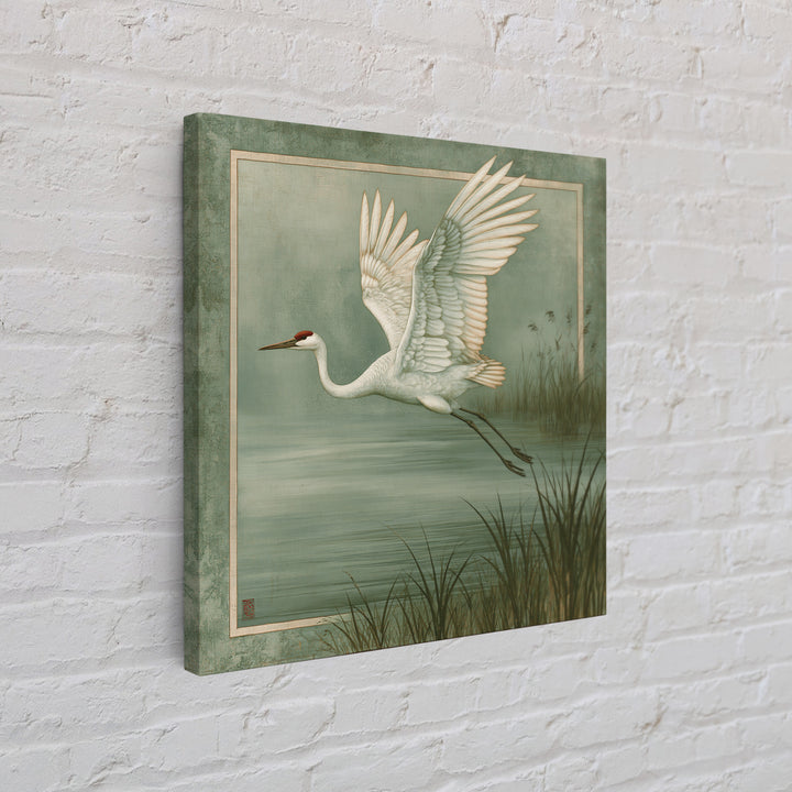 White Crane Flying Framed Canvas Print, Spiritual Art, Room Decor, Living Room Decor, Oil Painting, Spirit, Digital Print, SPI-1x1-48