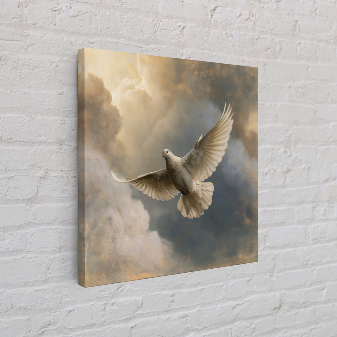 Dove Flying Through Radiant Clouds Framed Canvas Print, Spiritual Art, Printable, Living Room Decor, Fine Art, Spirit, SPI-1x1-53