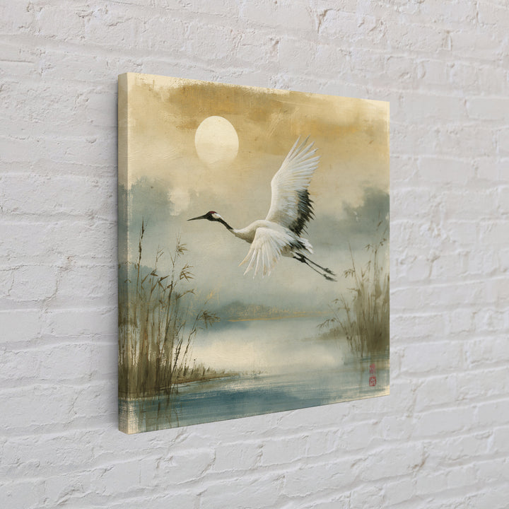 White Crane Flying Framed Canvas Print, Spiritual Art, Contemporary Art, Living Room Decor, Fine Art, Spirit, Minimalist Decor, SPI-1x1-72