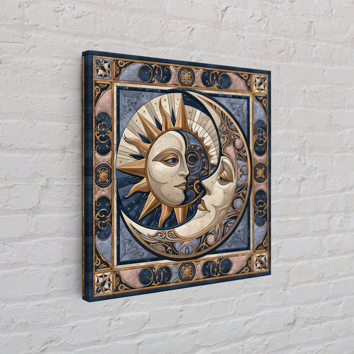 Sun and Moon Spiritual Balance Composition Framed Canvas Print, Spiritual Art, Boho Decor, Living Room Decor, Fine Art, Spirit, SPI-1x1-80