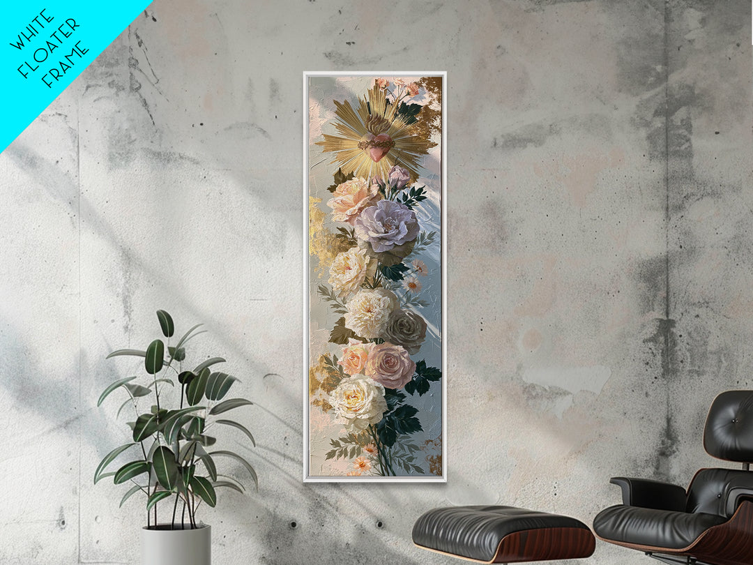 Sacred Heart with Roses and Gold Rays Canvas Print, Spiritual Art, Luxury Decor, Living Room Decor, Fine Art, Spirit, SPI-1x3-2