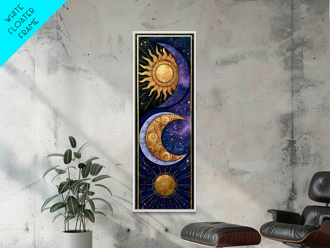 Sun and Moon Spiritual Balance Composition Framed Canvas Print, Spiritual Art, Abstract Wall Art, Living Room Decor, Spirit, SPI-1x3-20