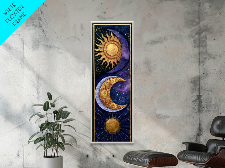 Sun and Moon Spiritual Balance Composition Framed Canvas Print, Spiritual Art, Abstract Wall Art, Living Room Decor, Spirit, SPI-1x3-20
