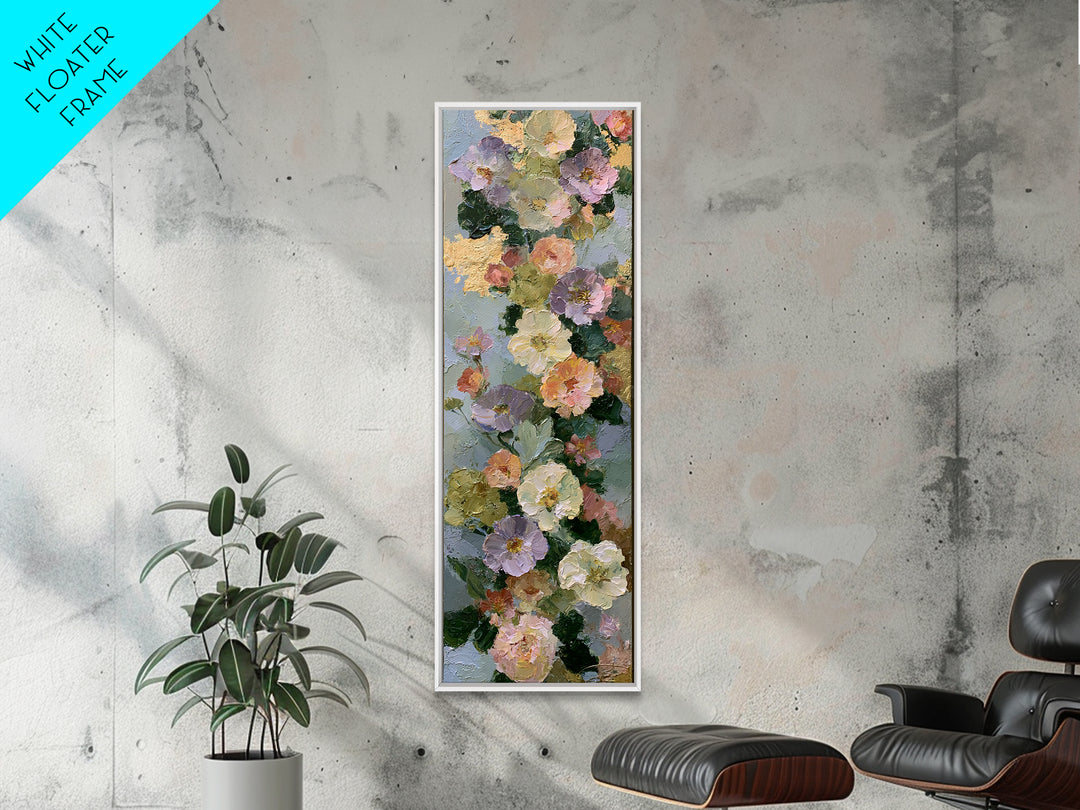 Serene Face with Closed Eyes and Flowers Framed Canvas Print, Spiritual Art, Boho Wall Art, Living Room Decor, Oil Painting, SPI-1x3-24