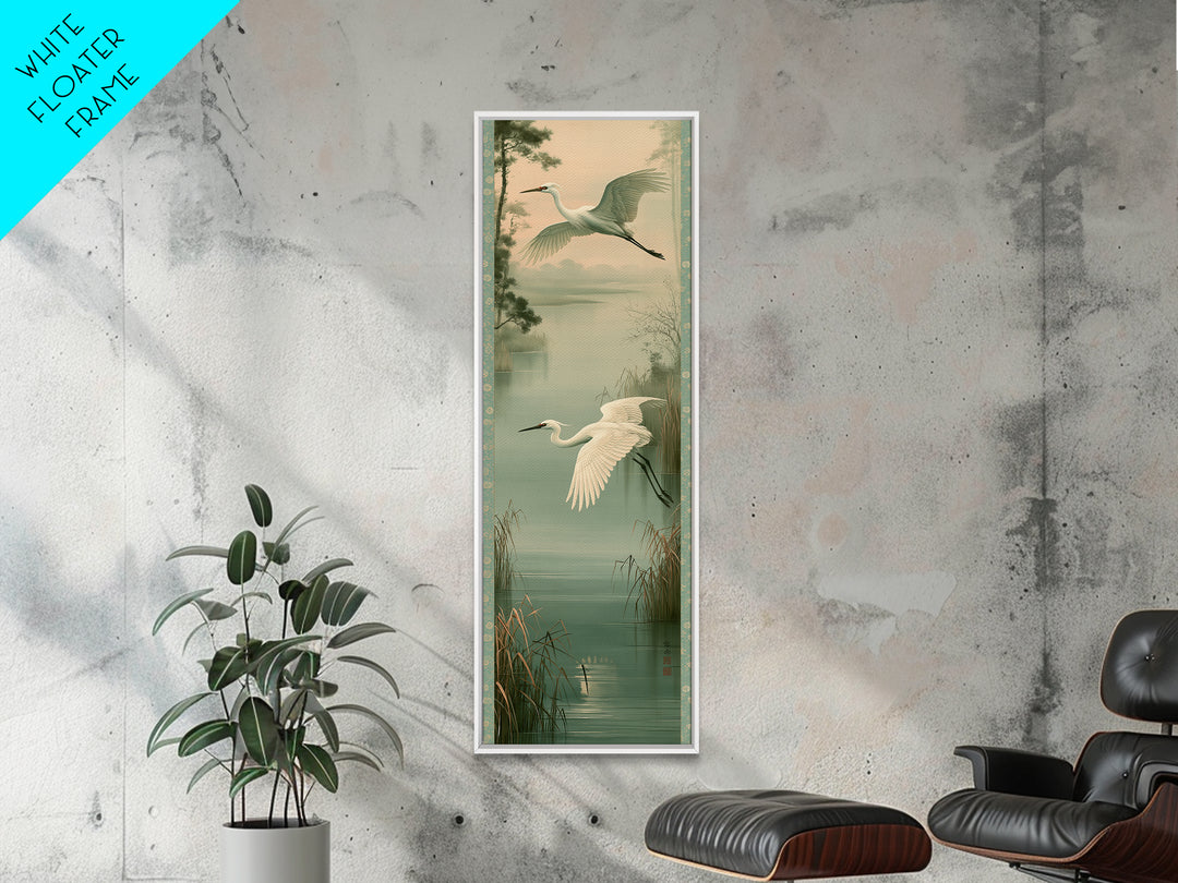 White Crane Flying Framed Canvas Print, Spiritual Art, African American Art, Living Room Decor, Watercolor Art, Spirit, SPI-1x3-36