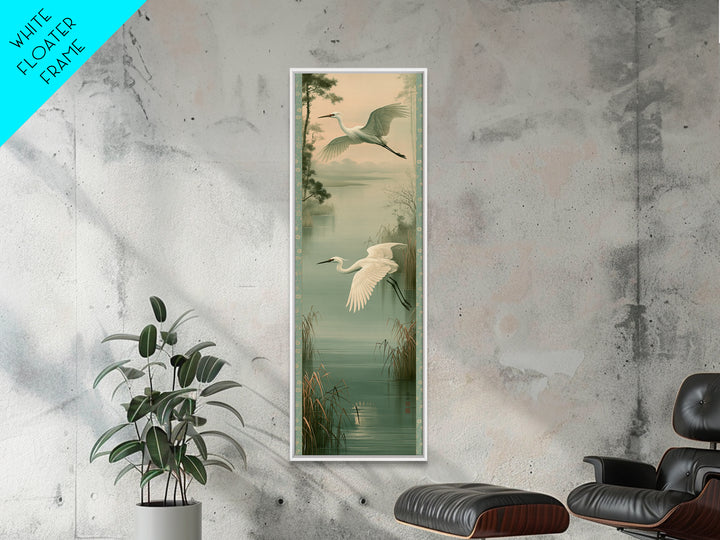 White Crane Flying Framed Canvas Print, Spiritual Art, African American Art, Living Room Decor, Watercolor Art, Spirit, SPI-1x3-36