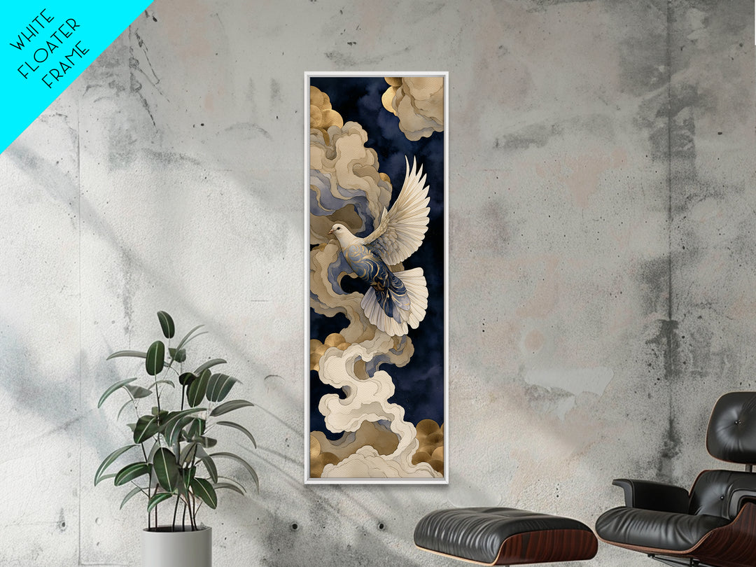 Dove Flying Through Radiant Clouds Canvas Print, Spiritual Art, Boho Wall Art, Living Room Decor, Spirit, Modern Decor, SPI-1x3-65