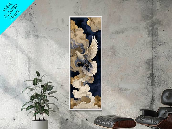 Dove Flying Through Radiant Clouds Canvas Print, Spiritual Art, Boho Wall Art, Living Room Decor, Spirit, Modern Decor, SPI-1x3-65