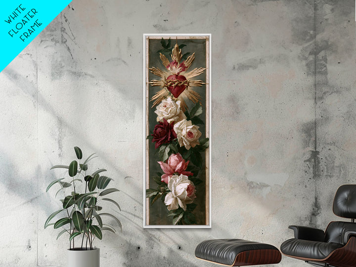 Sacred Heart with Roses and Gold Rays Canvas Print, Spiritual Art, Art Print, Living Room Decor, Spirit, Boho Wall Art, SPI-1x3-98