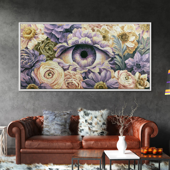 Third Eye Symbol Surrounded by Flowers Canvas Print, Spiritual Art, Art Prints, Living Room Decor, Spirit, Abstract Wall Art, SPI-2x1-2
