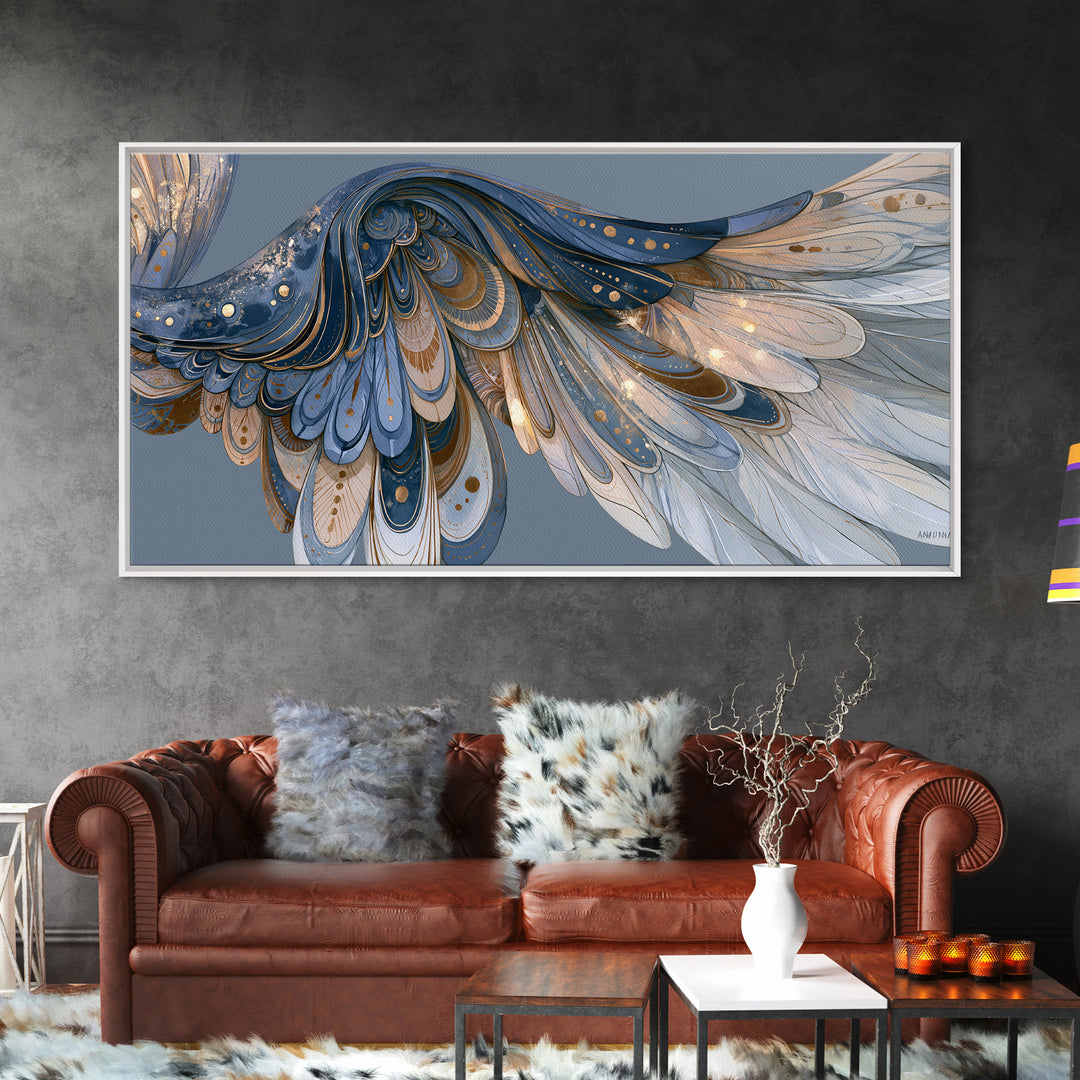 Angel Wings Emerging from Warm Light Canvas Print, Spiritual Art, Boho Wall Art, Living Room Decor, Oil Painting, Spirit, SPI-2x1-21