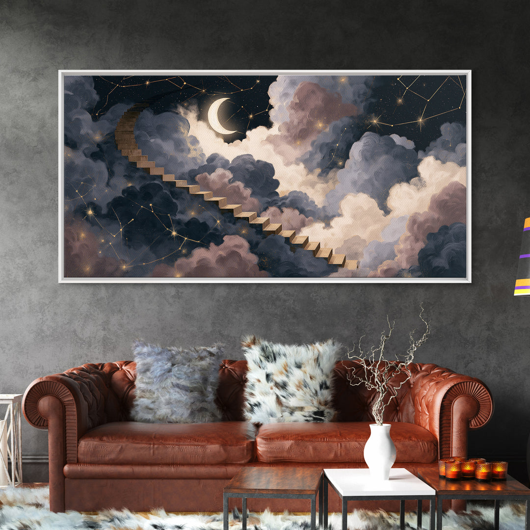 Celestial Staircase Through Clouds Canvas Print, Spiritual Art, Trendy Wall Art, Living Room Decor, Fine Art, Spirit, SPI-2x1-61