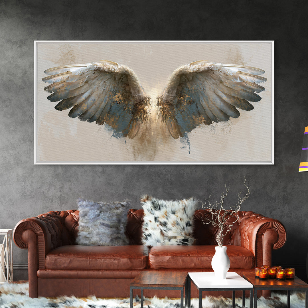 Angel Wings Emerging from Warm Light Canvas Print, Spiritual Art, Neutral Decor, Living Room Decor, Fine Art, Spirit, SPI-2x1-69