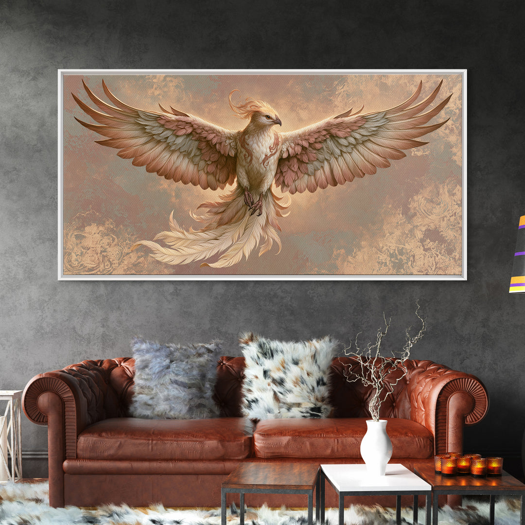 Phoenix Rising as Renewal Symbol Framed Canvas Print, Spiritual Art, Fine Art Print, Living Room Decor, Fine Art, Spirit, SPI-2x1-79
