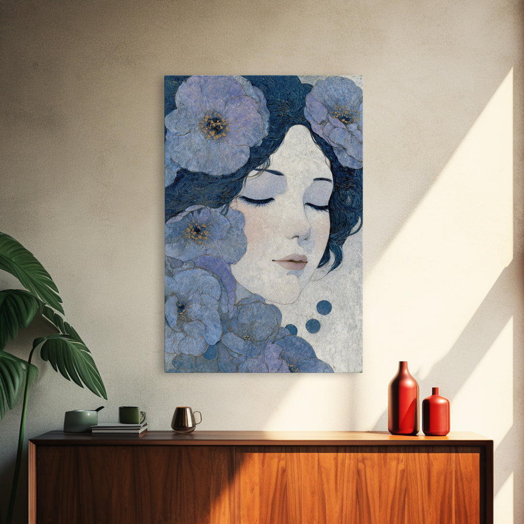 Lotus and Koi Framed Canvas Print, Spiritual Art, Digital Art, Living Room Decor, Abstract Art, Spirit, Funky Wall Art, SPI-2x3-26