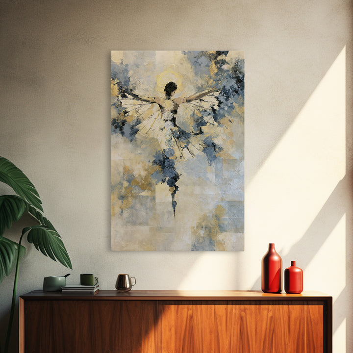 Chakra Inspired Figure in Soft Colors Framed Canvas Print, Spiritual Art, Textured Painting, Living Room Decor, Spirit, SPI-2x3-63